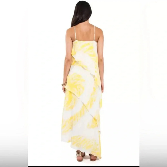 Halston Heritage Halter Asymmetrical Tiered Gown Dress Citron Yellow White - Picture 2 of 6